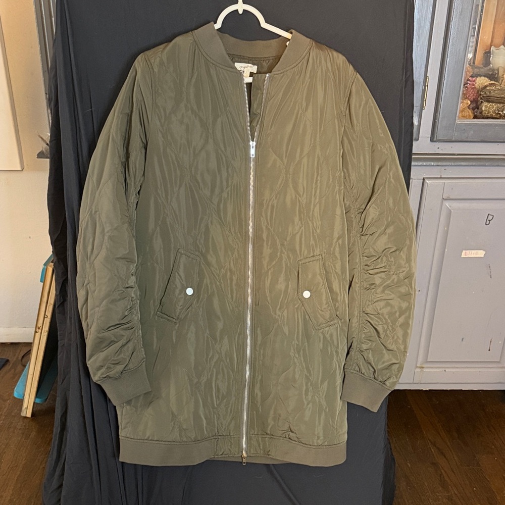 Mystree Olive Green Long Bomber Jacket